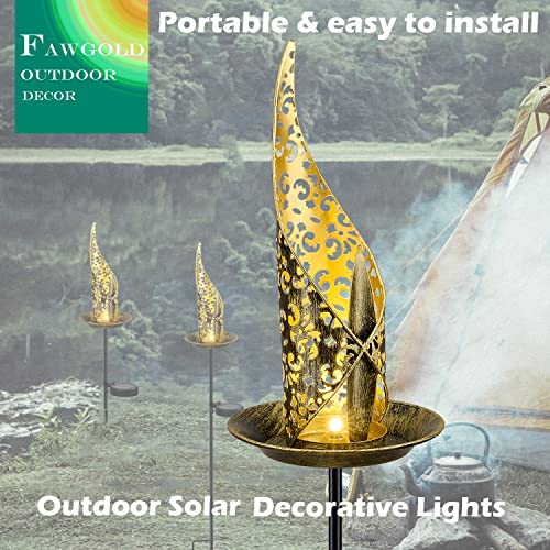 Fawgold Garden Solar Lights Pathway Outdoor Stake Metal Lights,Waterproof Warm White LED for Lawn,Patio or Courtyard