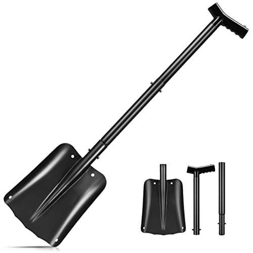 Pawsdot Snow Shovel, 36.2" Retractable Large Capacity Snow Shovel 3 Piece Aluminum Lightweight Portable Metal Snow Shovel for Car Driveway Trunk Camping Garden Beach Snow Removal, Black