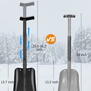 Pawsdot Snow Shovel, 36.2" Retractable Large Capacity Snow Shovel 3 Piece Aluminum Lightweight Portable Metal Snow Shovel for Car Driveway Trunk Camping Garden Beach Snow Removal, Black