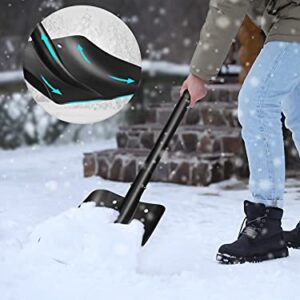 Pawsdot Snow Shovel, 36.2" Retractable Large Capacity Snow Shovel 3 Piece Aluminum Lightweight Portable Metal Snow Shovel for Car Driveway Trunk Camping Garden Beach Snow Removal, Black