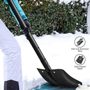 Pawsdot Snow Shovel, 36.2" Retractable Large Capacity Snow Shovel 3 Piece Aluminum Lightweight Portable Metal Snow Shovel for Car Driveway Trunk Camping Garden Beach Snow Removal, Black