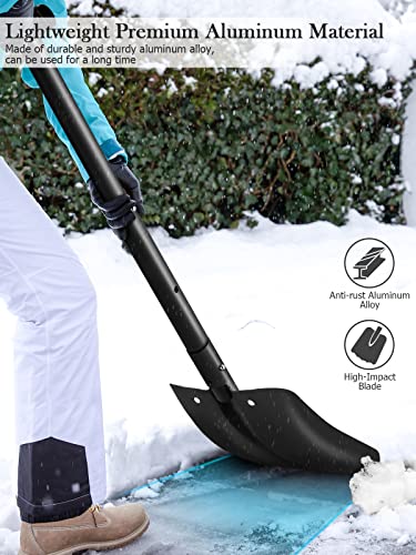 Pawsdot Snow Shovel, 36.2" Retractable Large Capacity Snow Shovel 3 Piece Aluminum Lightweight Portable Metal Snow Shovel for Car Driveway Trunk Camping Garden Beach Snow Removal, Black