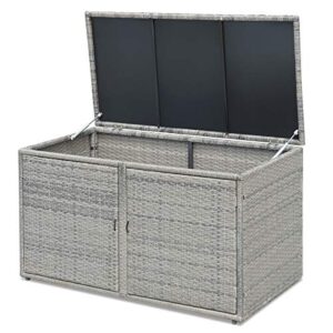 ldaily rattan storage box, wicker storage box with 2 shelves, outdoor deck box, backyard garden storage box with lid, rattan storage box for storing accessories, tools and toys – grey