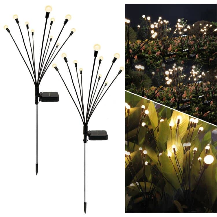 SKYK 10 LED Starburst Swaying Solar Lights,Solar Powered Firefly Lights Outdoor Waterproof,Fluttering by Wind Solar Garden Lights for Pathway Yard Patio Landscape Decor,Bright Warm White (2 Packs)