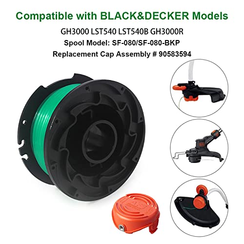 Eyoloty SF-080 String Trimmer Spool Replacement for Black and Decker SF-080-BKP GH3000 LST540 GH3000R LST540B Weed Eater 20ft 0.080" Edger Refills Line Auto Feed Single Trimmers Line Cord (4 Pack)