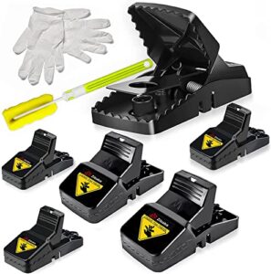 zibaba mouse trap, 6 pack (3 large, 3 small) mice trap with gloves and brush, reusable and easy to use mouse traps for indoor, outdoor, kitchen, garage and garden