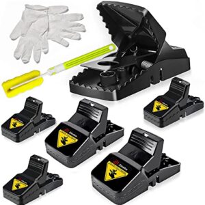 Zibaba Mouse Trap, 6 Pack (3 Large, 3 Small) Mice Trap with Gloves and Brush, Reusable and Easy to Use Mouse Traps for Indoor, Outdoor, Kitchen, Garage and Garden