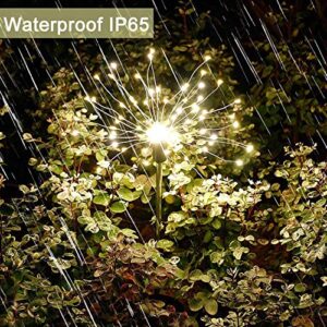 Upgrated 3 Pack Solar Garden Path Lights with Remote, 120 LED Solar Firework String Lights Outdoor, 8 Modes Landscape Stake Lights for Walkway Backyard Patio Christmas Wedding Party (Warm White)
