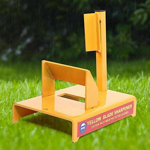 14 inches Yellow Lawn Mower Blade Sharpener, 30° Bevel Sharpening Anti-Corrosion Iron Material Lawn Mower Blade Sharpener Garden Blade Sharpener Lawnmower Grinder Holder Stand