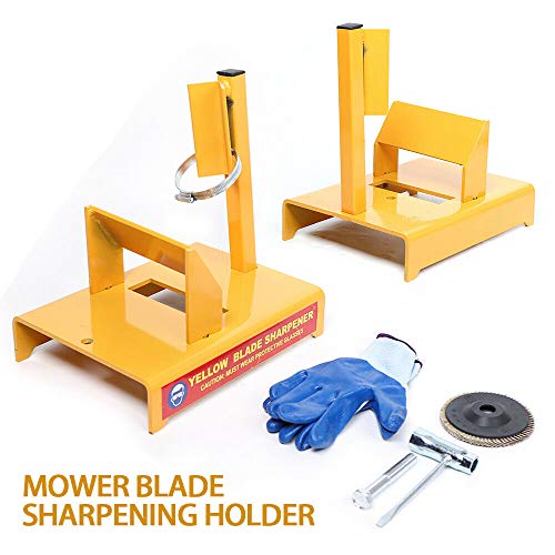 14 inches Yellow Lawn Mower Blade Sharpener, 30° Bevel Sharpening Anti-Corrosion Iron Material Lawn Mower Blade Sharpener Garden Blade Sharpener Lawnmower Grinder Holder Stand