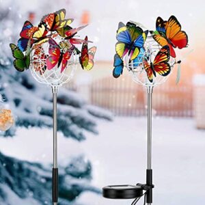 holulo solar garden stake lights outdoor, 16 solar butterfly figurine lights, multi-color changing christmas pathway markers light 40led outdoor solar garden lights for garden yard pathway