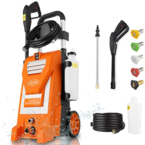 Kepma Electric Pressure Washer, 2.9GPM Power Washer 1800W High Pressure Cleaner Machine with 5 Nozzles, Foam Cannon for Car Washing, Driveways, Patios, Fences, Garden