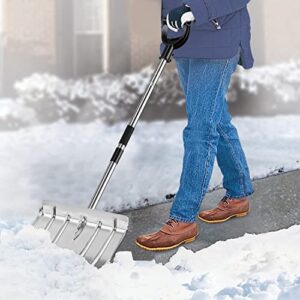 snow shovel for driveway, 46 inches aluminum snow pusher shovel with d-grip handle heavy duty metal snow shovels for car home garage garden
