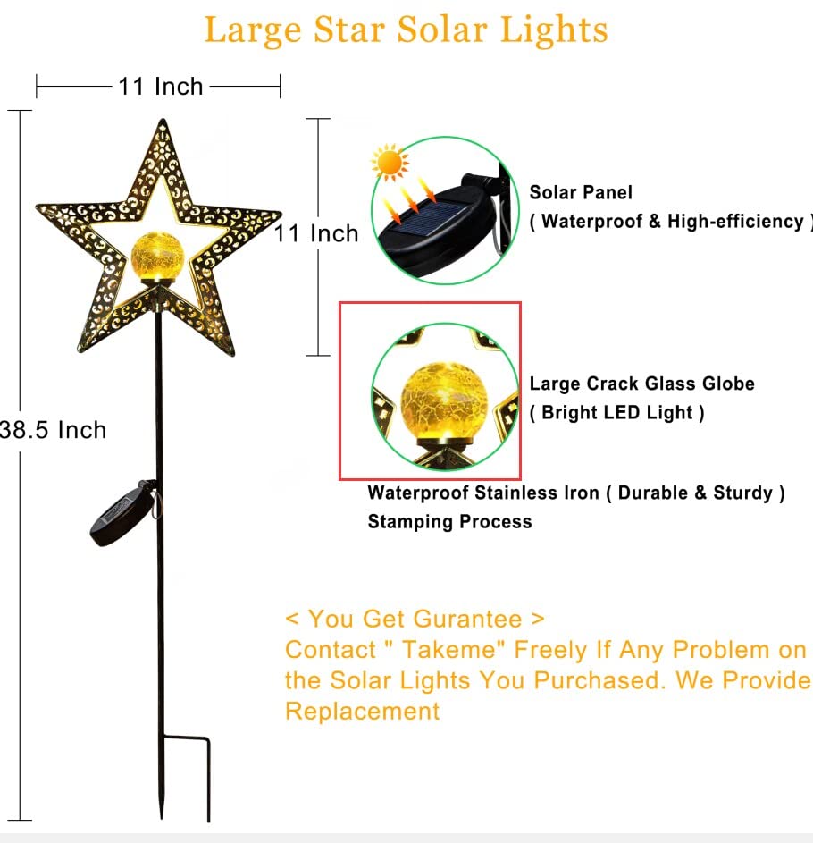 TAKE ME Star Solar Lights Garden Outdoor Decor, Waterproof Metal Decorative Stakes for Walkway,Yard,Lawn,Patio Mother's Day Gifts