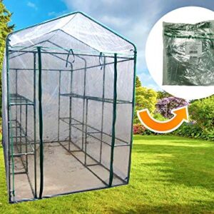 MTB Outdoor Portable Walk-in Garden Greenhouse Replacement PVC Cover for Greenhouse with 2 Tiers 12 Shelves for Frame Size 84x56x77inch