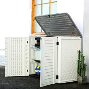 HOMSPARK Storage Shed Horizontal Outdoor Storage Box Weather Resistance, Multi-Purpose Shed Lockable with Floor - Durable Storage for Yard Toys, Garden Tools, Patio Accessories, Cream White