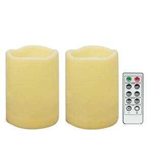 yinchi waterproof outdoor battery operated flameless candles with remote timer plastic flickering fake electric led pillars for lantern garden wedding christmas decorations 3×4 inches 2 pcs