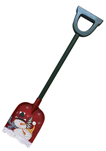 Kilipes Snow Shovel Decor Christmas Decoration, 23 X 5 Inch Small Garden Shovel with Metal Scoop and Wood D Handle Mini Shovel for Kids with Rustic Snowman Pattern (Snowman)