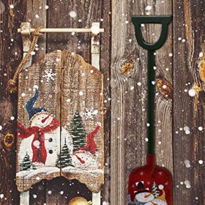 Kilipes Snow Shovel Decor Christmas Decoration, 23 X 5 Inch Small Garden Shovel with Metal Scoop and Wood D Handle Mini Shovel for Kids with Rustic Snowman Pattern (Snowman)