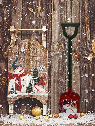 Kilipes Snow Shovel Decor Christmas Decoration, 23 X 5 Inch Small Garden Shovel with Metal Scoop and Wood D Handle Mini Shovel for Kids with Rustic Snowman Pattern (Snowman)