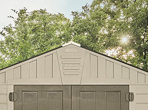 Keter Stronghold 10x8 Large Resin Outdoor Shed for Patio Furniture, Lawn Mower, and Bike Storage, Taupe