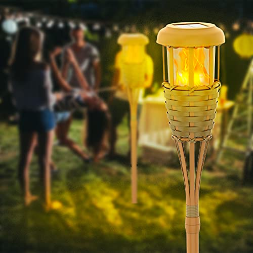 Hwishare Solar Lights Outdoor, 4Pack Solar Torch Light with Flickering Flame Waterproof Garden Tiki Torches for Outside