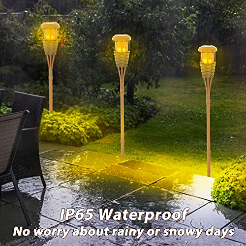 Hwishare Solar Lights Outdoor, 4Pack Solar Torch Light with Flickering Flame Waterproof Garden Tiki Torches for Outside