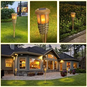 Hwishare Solar Lights Outdoor, 4Pack Solar Torch Light with Flickering Flame Waterproof Garden Tiki Torches for Outside