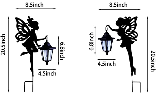 2 Pack Metal Fairy Solar Light Outdoor Decoration, Fairies Hanging Lantern with Ground Stakes Garden Decor, Black Decorative Sign Statue Silhouette Lamp for Outside Lawn, Patio Balcony Yard, Courtyard