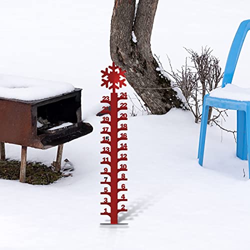 Snow Gauge Outdoor, Snow Measuring Stick Outdoor, 24 Inch Iron Art Snow Gauge, Handmade Metal Snow Measuring Device Outdoor Rain Snow Depth Gauge for Yard Garden Lawn Decor (Snowflake/Red)