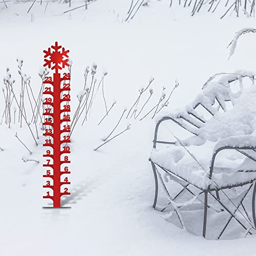 Snow Gauge Outdoor, Snow Measuring Stick Outdoor, 24 Inch Iron Art Snow Gauge, Handmade Metal Snow Measuring Device Outdoor Rain Snow Depth Gauge for Yard Garden Lawn Decor (Snowflake/Red)