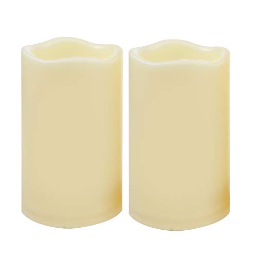 CANDLE IDEA 2 PCS 3"x5" Waterproof Outdoor Battery Operated Flameless LED Pillar Candles with Timer, Flickering Plastic Resin Electronic Decorative Light for Lantern Patio Garden Party Decoration