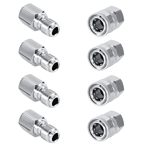 Edicapo 4 Sets NPT 3/8 Inch Stainless Steel Male and Female Quick Connector Kit Male Female 3/8 Quick Connect Fittings Pressure Washer Adapters Pressure Washer Accessories (Internal Thread)