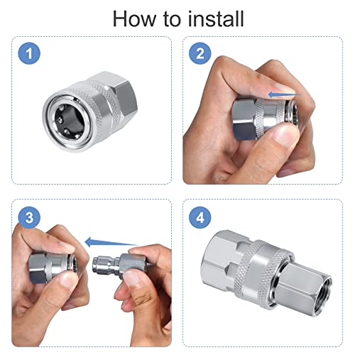 Edicapo 4 Sets NPT 3/8 Inch Stainless Steel Male and Female Quick Connector Kit Male Female 3/8 Quick Connect Fittings Pressure Washer Adapters Pressure Washer Accessories (Internal Thread)