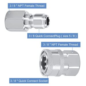 Edicapo 4 Sets NPT 3/8 Inch Stainless Steel Male and Female Quick Connector Kit Male Female 3/8 Quick Connect Fittings Pressure Washer Adapters Pressure Washer Accessories (Internal Thread)