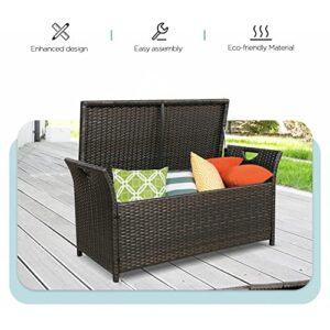 Ulax Furniture Outdoor Storage Bench, Deck Box for Patio Furniture, Rattan Style Deck Box w/Cushion (Navy)