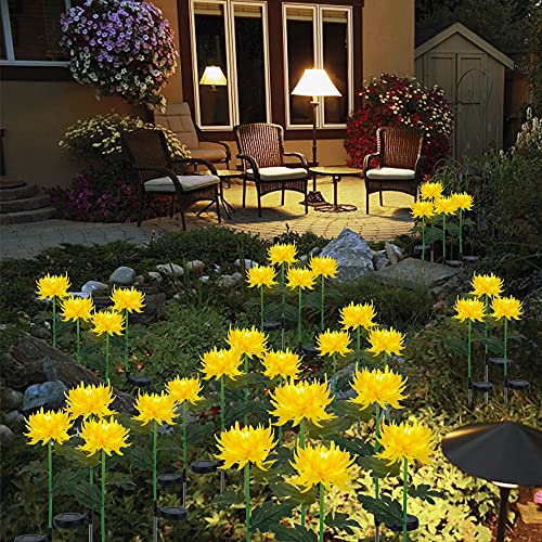 FORUP 2 Pack Solar Garden Stake Lights, Outdoor Chrysanthemum Lights, LED Solar Powered Lights for Patio Lawn Garden Yard Pathway Decoration, Yellow