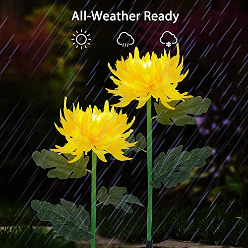 FORUP 2 Pack Solar Garden Stake Lights, Outdoor Chrysanthemum Lights, LED Solar Powered Lights for Patio Lawn Garden Yard Pathway Decoration, Yellow