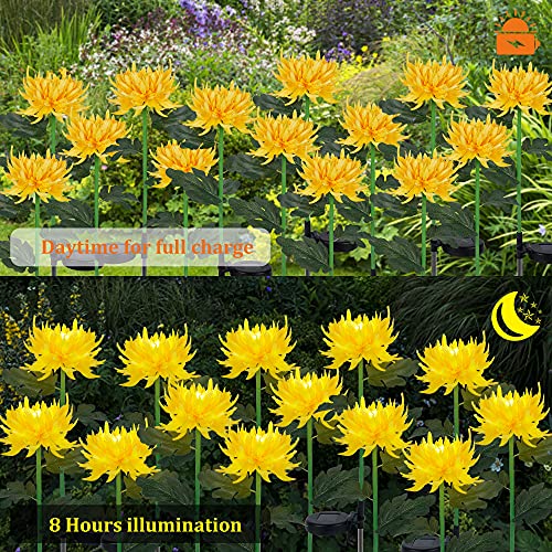 FORUP 2 Pack Solar Garden Stake Lights, Outdoor Chrysanthemum Lights, LED Solar Powered Lights for Patio Lawn Garden Yard Pathway Decoration, Yellow