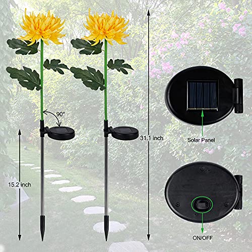 FORUP 2 Pack Solar Garden Stake Lights, Outdoor Chrysanthemum Lights, LED Solar Powered Lights for Patio Lawn Garden Yard Pathway Decoration, Yellow