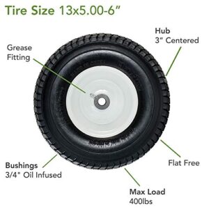 Marathon 30326 13x5.00-6" Flat Free Lawnmower Tire on Wheel 3" Hub, 3/4" Bushings