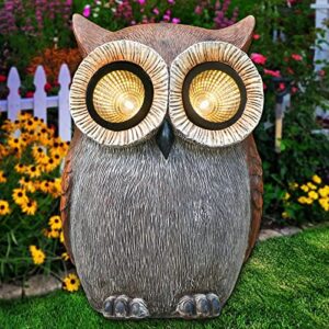 dkjocky owl garden statues outdoor decor with solar led lights – cute owl figurines garden gifts yard art sculptures for outside, patio, backyard, garden decorations, lawn ornaments