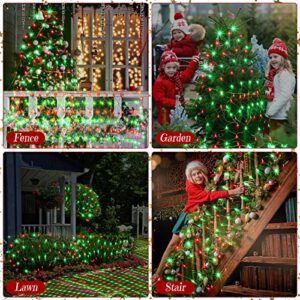 Tuanse 2 Pcs Christmas Net Lights 9.8 x 6.6 Ft 200 LED Bush Lights Outdoor Decorations Curtain Window 8 Modes String Mesh Lights for Garden Holiday Yard Party Decor (Red and Green)