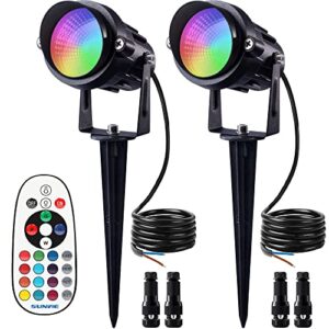 sunvie 12w rgb color changing landscape lights remote control waterproof low voltage led landscape lighting for yard garden path holiday christmas decorations outdoor indoor, 2 pack with connector