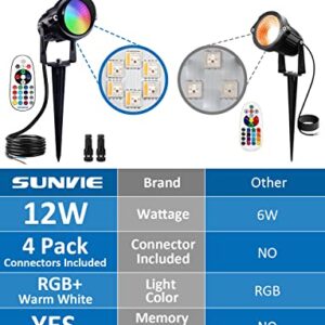 SUNVIE 12W RGB Color Changing Landscape Lights Remote Control Waterproof Low Voltage LED Landscape Lighting for Yard Garden Path Holiday Christmas Decorations Outdoor Indoor, 2 Pack with Connector