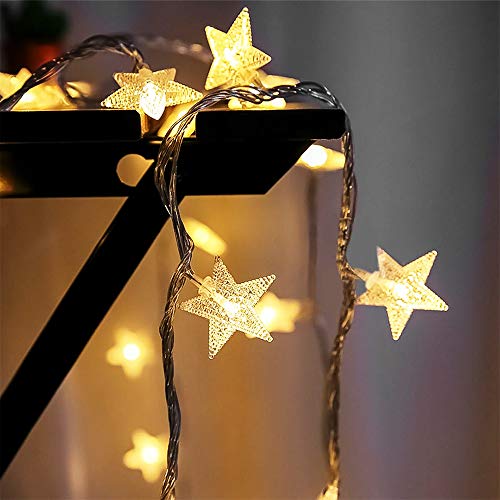 Tasodin Star String Lights Battery Operated Waterproof 40 LED 20 FT Star Fairy String Lights with Remote Control for Home, Party, Christmas, Wedding, Garden Decoration, Warm White