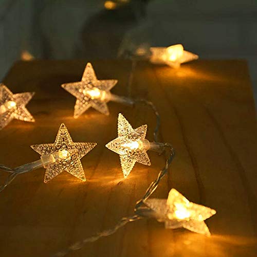 Tasodin Star String Lights Battery Operated Waterproof 40 LED 20 FT Star Fairy String Lights with Remote Control for Home, Party, Christmas, Wedding, Garden Decoration, Warm White