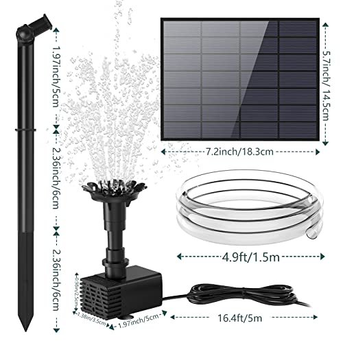 AMZtime 3.5w Solar Fountain Pump DIY Kit, Bird Bath Solar Water Fountain with 15 Nozzles for Garden/Outdoor, with 4.9ft Water Pipe and Stake, Solar Powered Fountain for Garden, Ponds, Pool, Outdoor