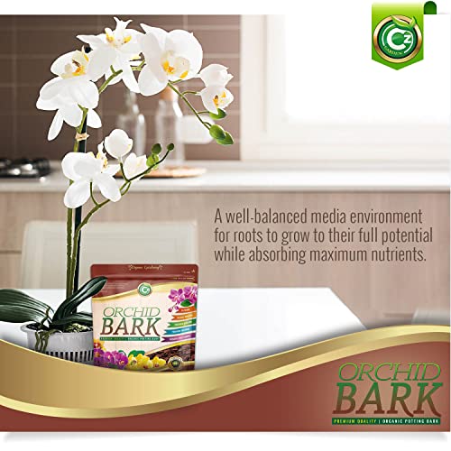 Organic Orchid Potting Bark - Made in USA Premium Medium Bark Garden Soil Amendment Mix for Proper Root Development of Phalaenopsis, Cattleyas, Indoor/Outdoor Plants, Reptile Terrarium Bedding + more!