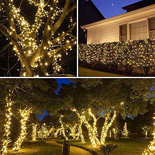 BHCLIGHT Super-Long 105FT 300 LED Solar String Lights Outdoor, Waterproof Solar Christmas Lights Outdoor with 8 Lighting Modes, Green Wire Solar Tree Lights for Patio, Garden, Party (Warm White)